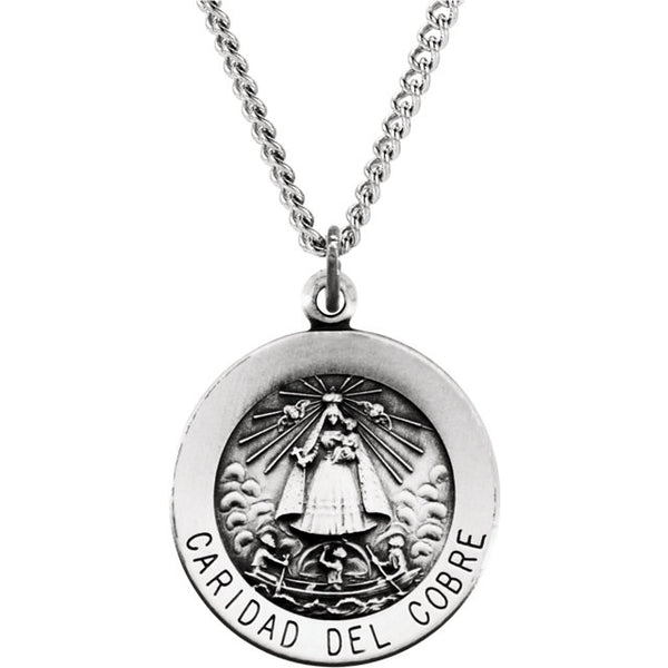 Caridad del Cobre Round Medal Pendant in Sterling Silver 18 MM