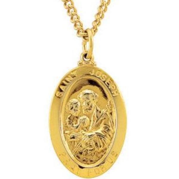 St Joseph 24kt Gold Plated Oval Medal With Chain 26 X 16 MM