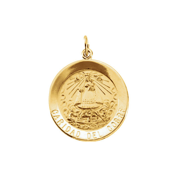 Caridad del Cobre Round Medal Pendant in 14 Karat Yellow Gold