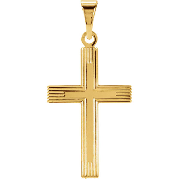 Radiant Straight Line Design Cross in Solid 14 Karat Yellow Gold