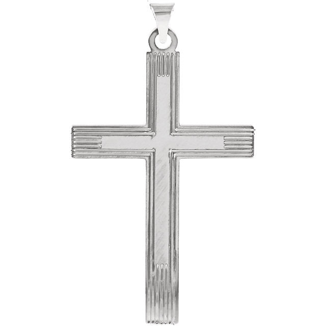 Radiant Straight Line Design Heavy Cross in Solid 14 Karat White Gold