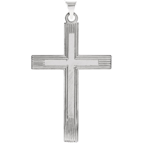 Radiant Straight Line Design Heavy Cross in Solid 14 Karat White Gold