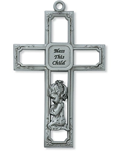 Praying Baby Girl Square Metal Wall Cross 6 Inches