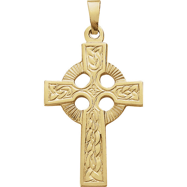 Fancy Celtic Cross Pendant in Solid 14 Karat Yellow Gold