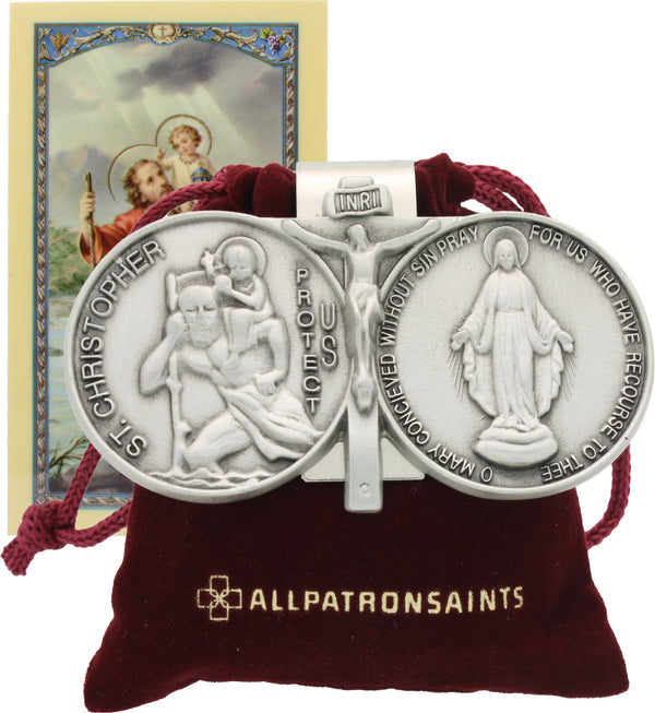 St Christopher Miraculous Auto Visor Clip