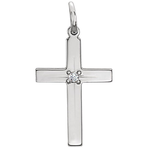Flush Mount Single Diamond Flat Cross in Solid 14 Karat White Gold