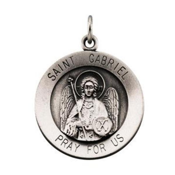 St Gabriel Round Sterling Silver Necklace With Chain 18 MM