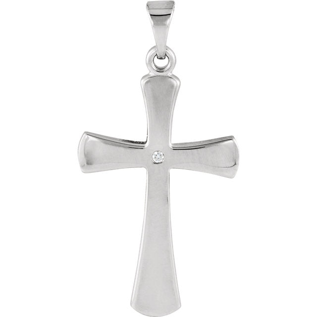 Diamond Solitaire Clechee Cross in Solid 14 Karat White Gold