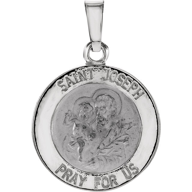 St Joseph Round 14k White Gold Medal