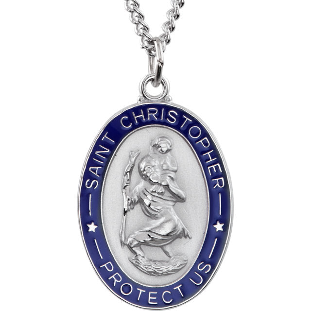 Saint Christopher Medal Small Oval Sterling Silver Saint Christopher Medal Small Oval Sterling Silver