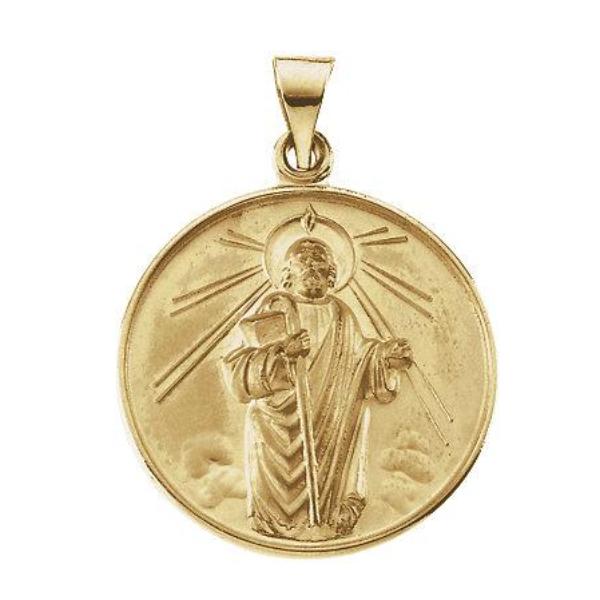 Saint Jude Ancient Round Pendant in Solid 18 Karat Yellow Gold Medal 25 MM