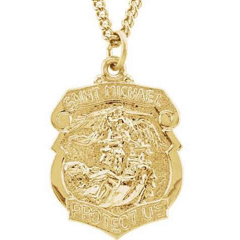 St Michael 24 Karat Yellow Gold Plated Badge Necklace With Chain 28.60 x 20.87 MM