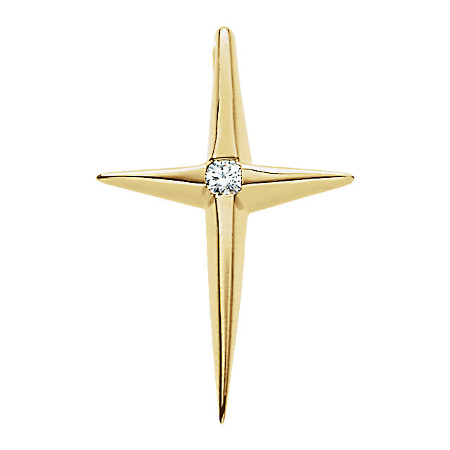 Simple Tapered Diamond Solitaire Cross in 14 Karat Yellow Gold 19 X 12 MM