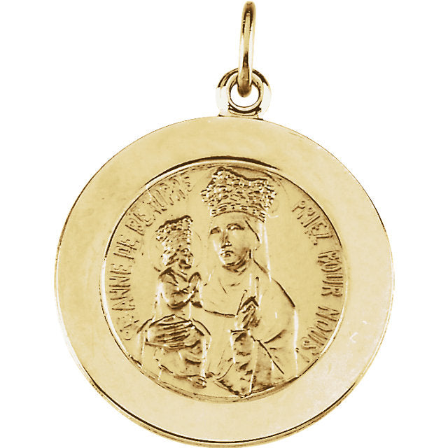 St. Anne de Beau Pre Round Medal Pendant in 14 Karat Yellow Gold