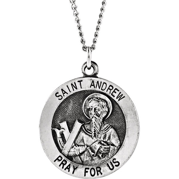 St. Andrew Round Medal Pendant in Sterling Silver 18 MM