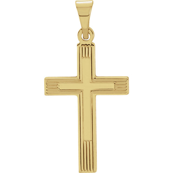 Radiant Straight Line Design Heavy Cross in Solid 14 Karat Yellow Gold