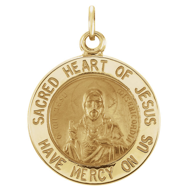 Sacred Heart of Jesus Round Medal Pendant in 14 Karat Yellow Gold