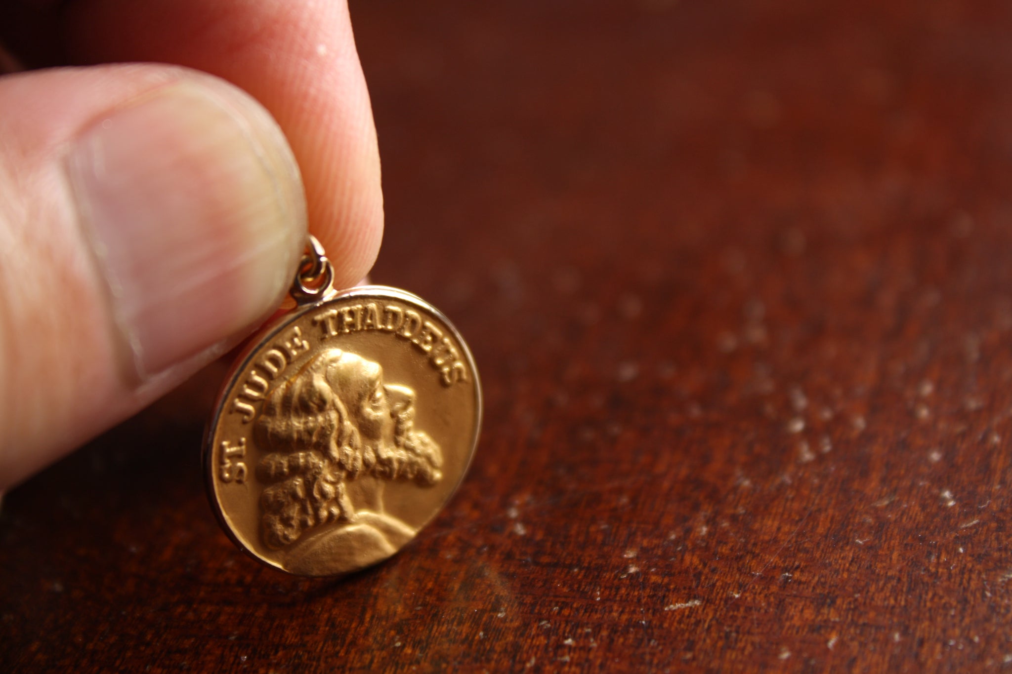 Round Saint Jude Medal in Solid 14 Karat Yellow Gold Close Up 18 MM ...