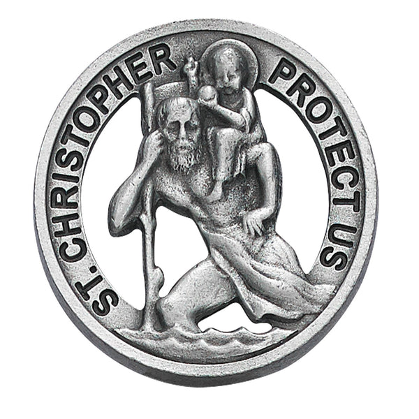 Round St Christopher Cut-Out Auto Visor Clip