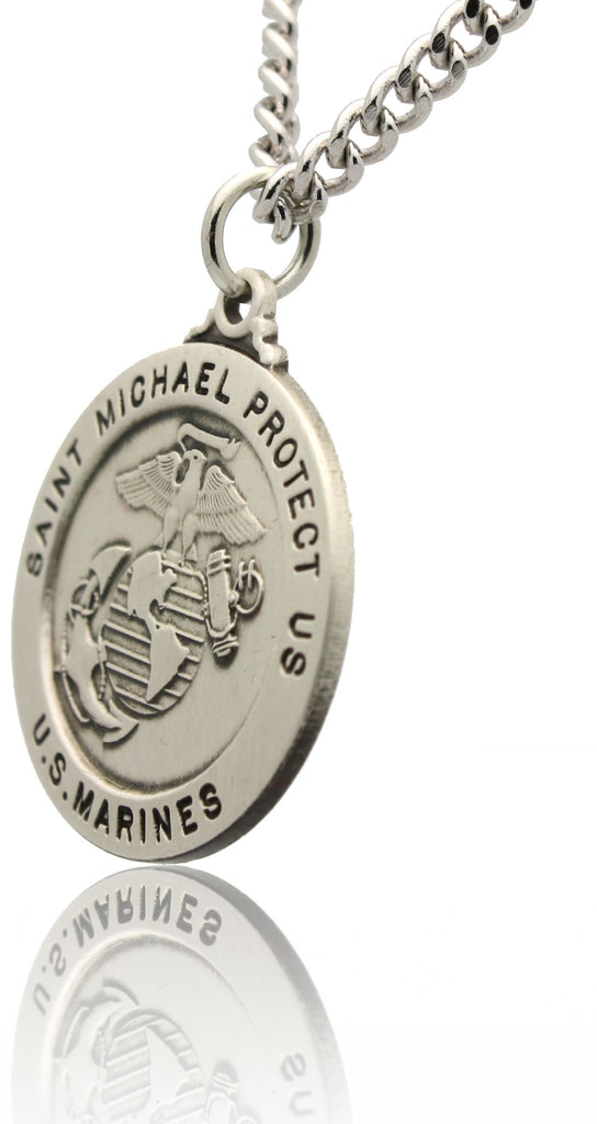 St Michael US Marine Corps Sterling Silver Medal and Chain – www