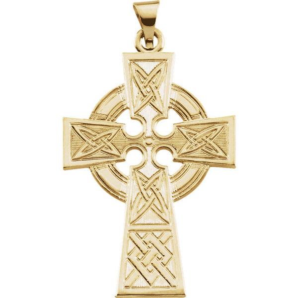 Radiant Celtic Cross Pendant in Solid 14 Karat Yellow Gold 33 X 23 MM