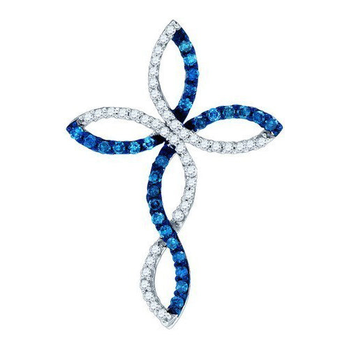White Gold Blue Diamond Cross Pendant