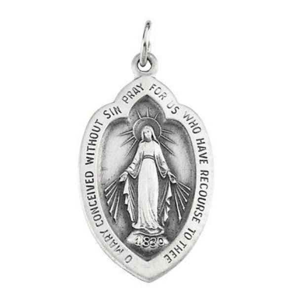 Miraculous Heart Medal Solid 14 Karat White Gold 18 X 12 MM