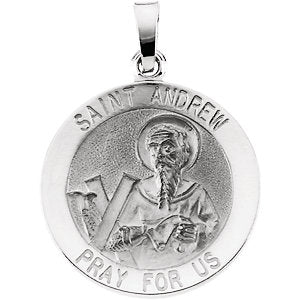 St. Andrew Round Medal Pendant in 14 Karat White Gold