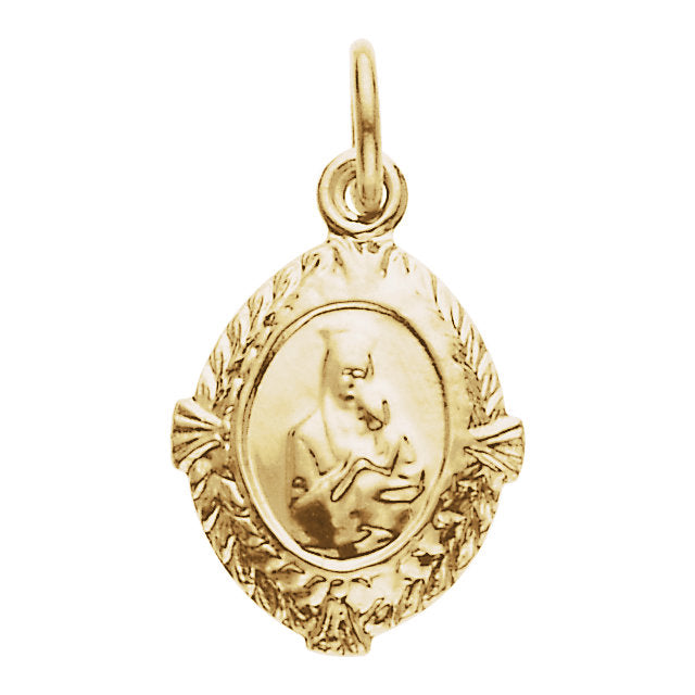 Our Lady of Perpetual Help Fancy Oval Medal Pendant in 14 Karat Yellow 12 x 9 MM