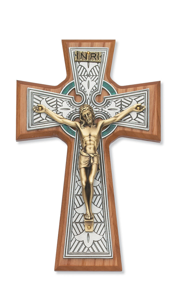 Celtic Crucifix Wall Cross Two Tone 8 Inch On Walnut