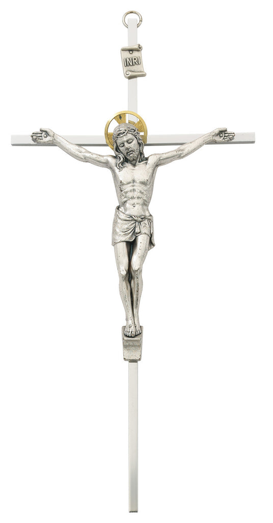 Metal Wall Crucifix Cross With Gold Color Accent Halo 10 Inch