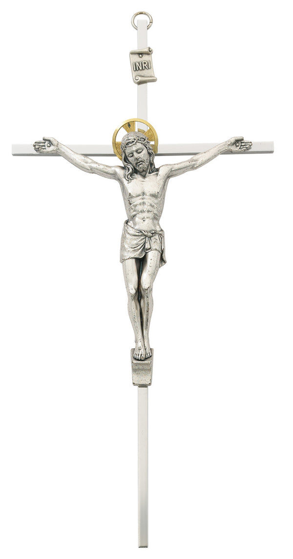 Metal Wall Crucifix Cross With Gold Color Accent Halo 10 Inch