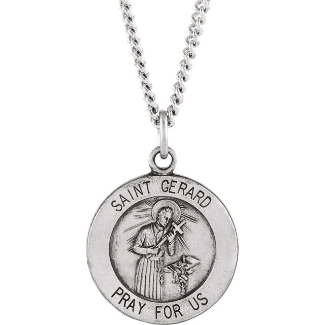 Round Saint Gerard Necklace in Solid Sterling Silver Pray for Us Medal ...