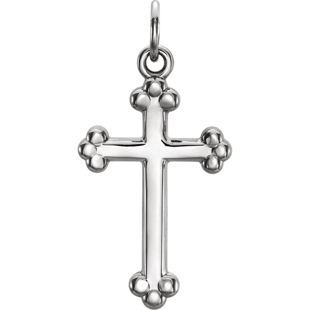 Lustrous Slim Bottony Cross in Solid 14 Karat White Gold