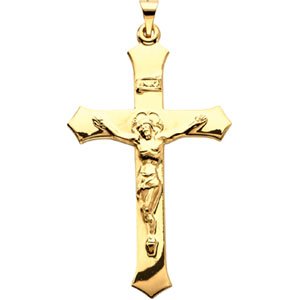 Clechee INRI Crucifix Cross Pendant in Solid 14 Karat Yellow Gold 39 X 25 MM