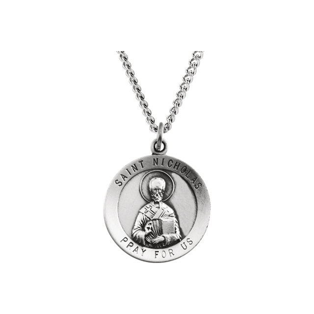 St Nicholas Round Sterling Silver Medal 18 MM