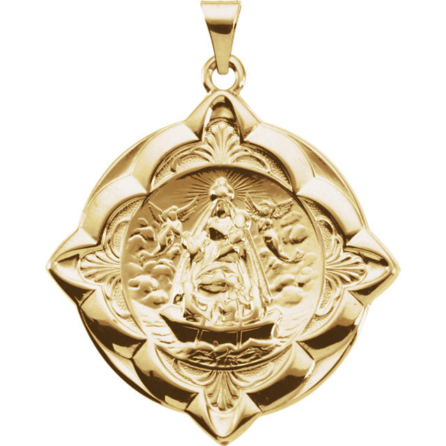 Caridad del Cobre Fancy Medal Pendant in 14 Karat Yellow Gold