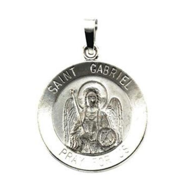 St Gabriel Round 14kt White Gold Pendant 18 MM