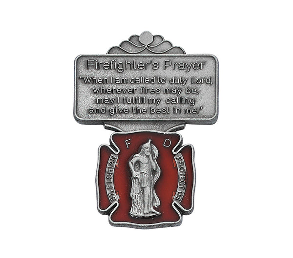 St Florian Maroon Firefighter Prayer Auto Visor Clip