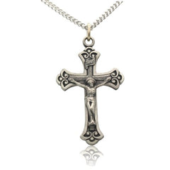 Budded INRI Crucifix Cross Necklace in Solid Sterling Silver www.allpatronsaints