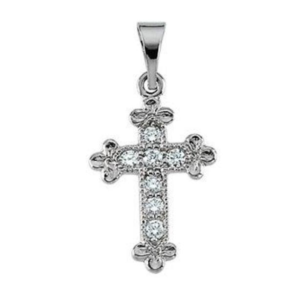 Bottony Diamond Cross in Solid 14 Karat White Gold 14 X 10 MM