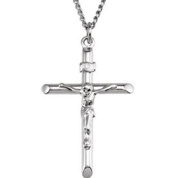 Tube INRI Crucifix Cross Necklace in Solid Sterling Silver 34 X 24 MM