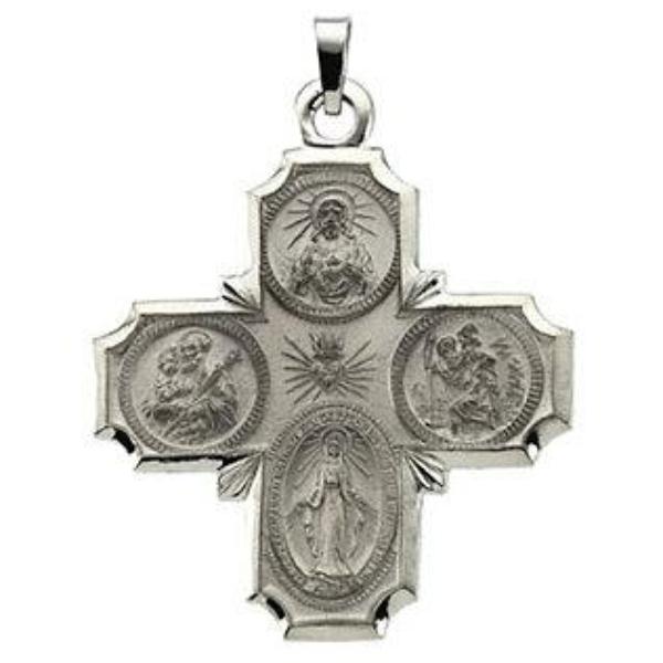 Four Way Medal Pendant 14kt White Gold