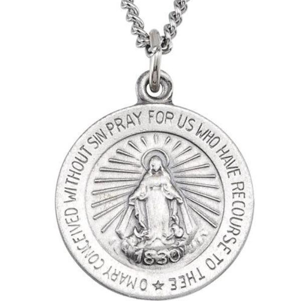 Round Miraculous Medal Necklace in Solid Sterling Silver