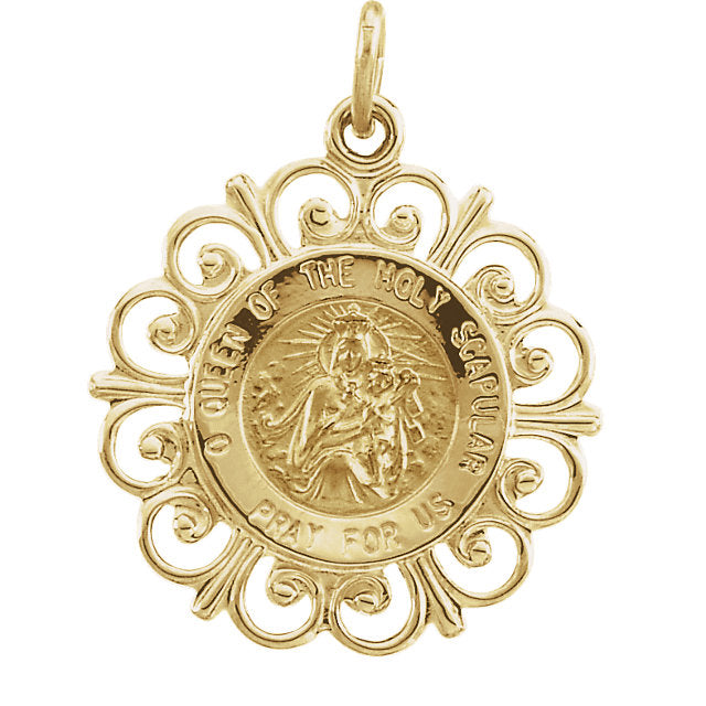 Scapular Yellow Gold Round Fleur de lis Pendant 18 MM