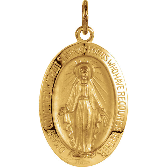 Oval Miraculous Medal Pendant in Solid 14 Karat Yellow Gold www