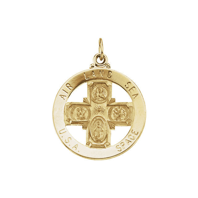 Air Land Sea USA Space Yellow Gold 4-way Saint Christopher Medal