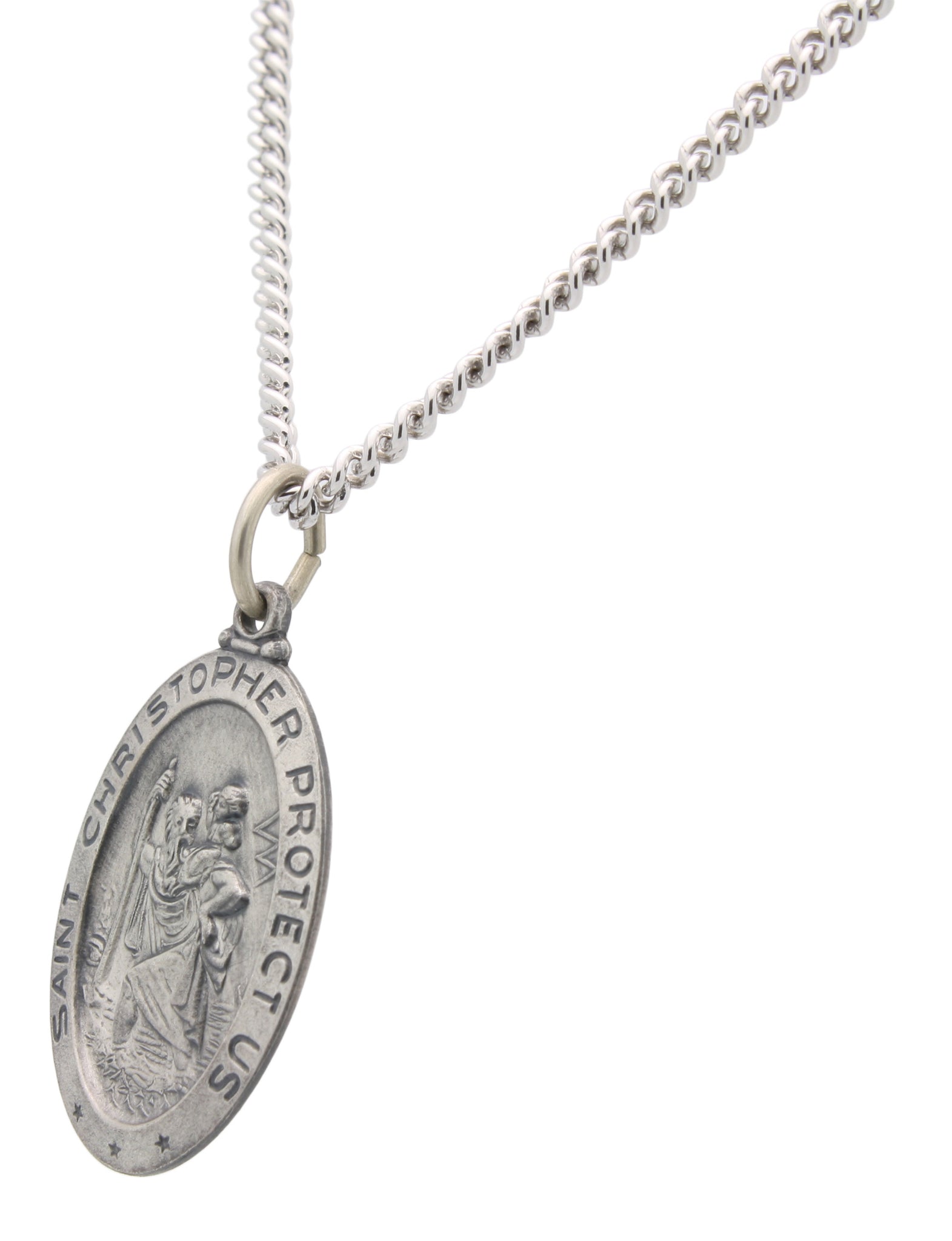 Oval St. Christopher Necklace Medal in Solid Sterling Silver With Jewe ...