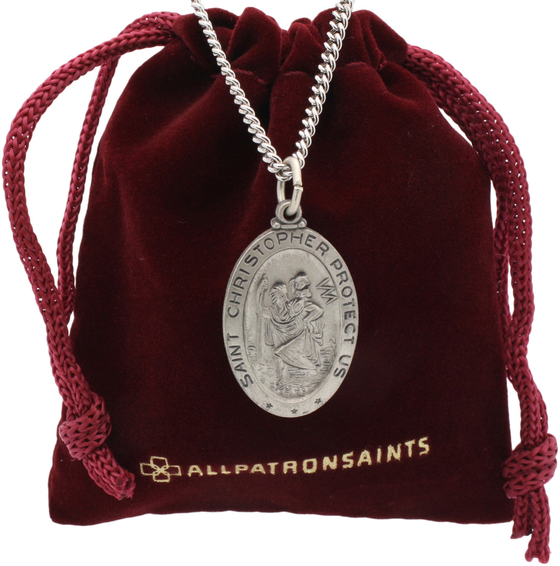 Oval St. Christopher Necklace Medal in Solid Sterling Silver With Jewe ...