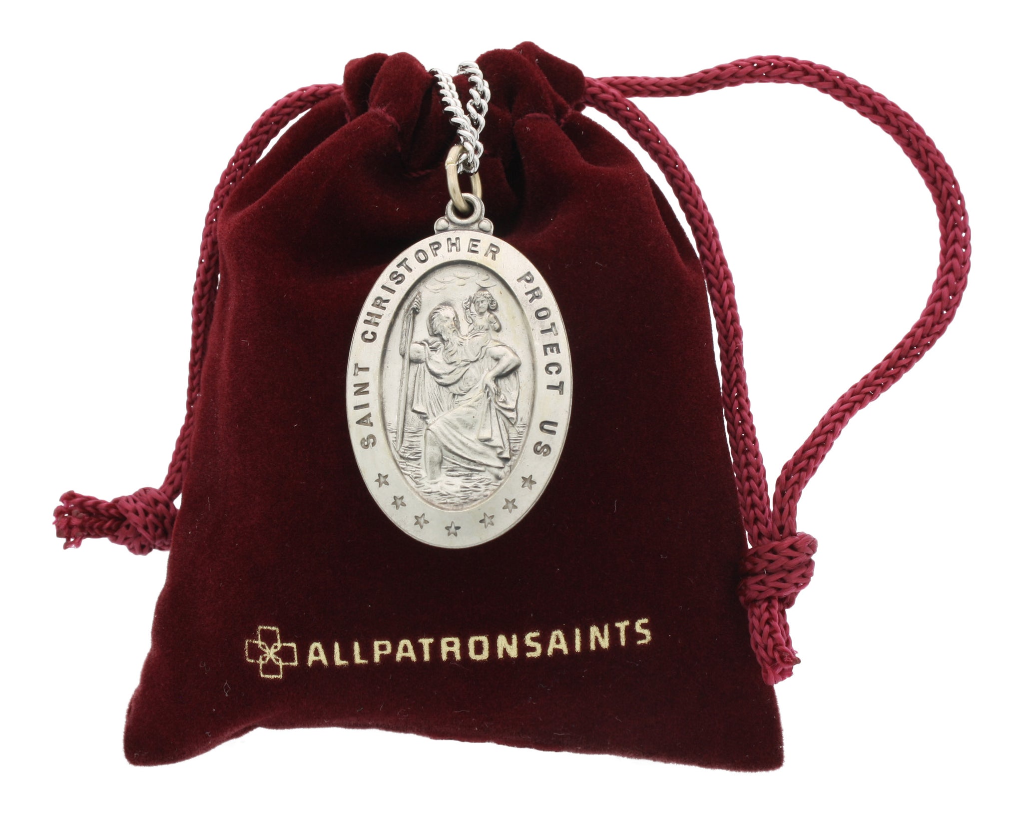 Oval St. Christopher Necklace Medal in Solid Sterling Silver With Jewe ...